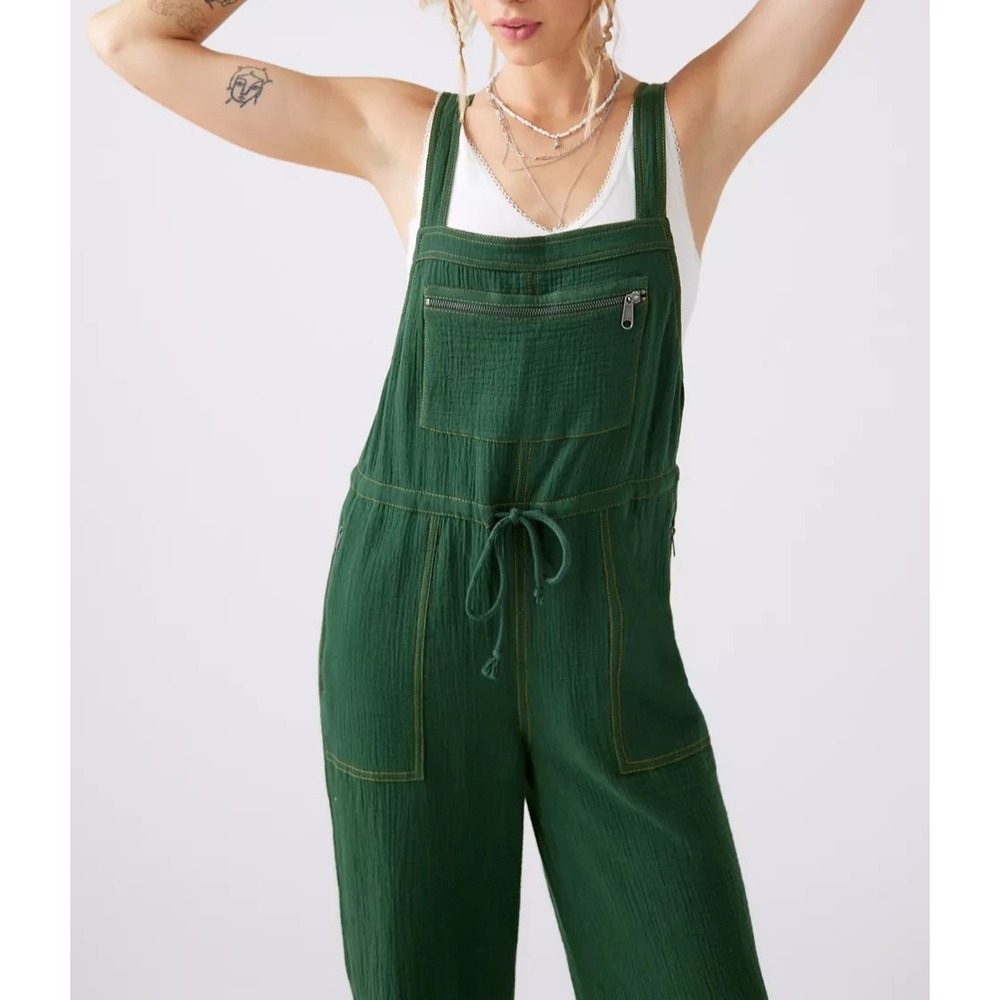Urban Outfitters Tina Textured Gauze Jumpsuit Green Wide Leg One Piece Medium - Picture 4 of 16